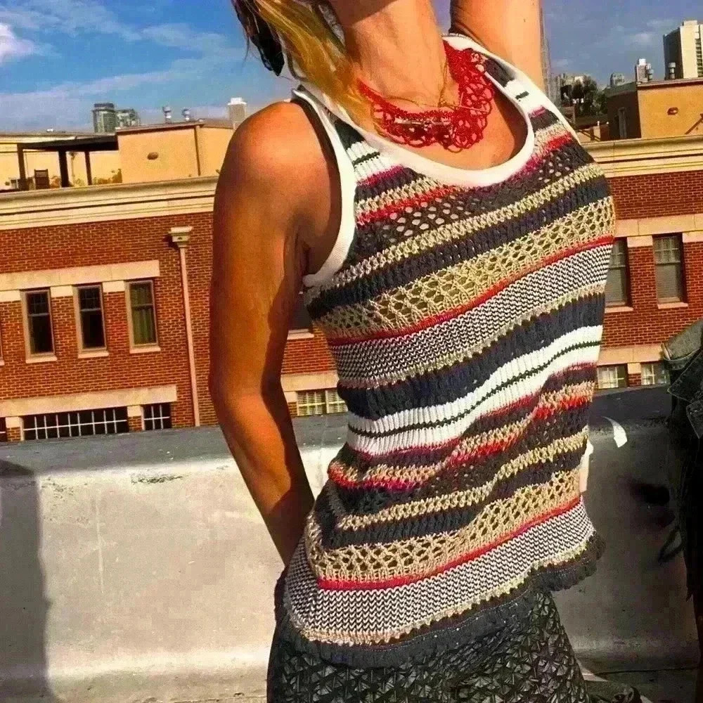 Designer Drew knit sweater sleeveless striped top sz xs